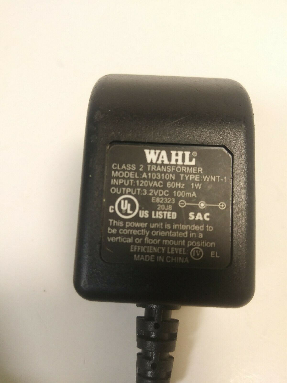 New 3.2V 100mA WAHL A10310N Class 2 Transformer Ac Adapter